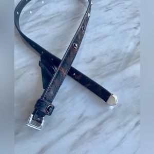 🪞NWT ALLSAINTS dyed hair cowhide thin leather belt black stud gems size XS